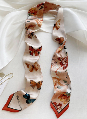 蝴蝶夫人 原创 双面丝巾长条发带绑包包腰带装饰领巾复古百搭飘带