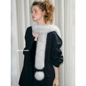 保暖时髦仿皮草毛领子长款 毛毛球球围巾冬季 围脖女 感叹号 feytiy
