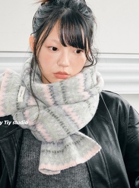 feytiy 棉花糖 几何针织柔软费尔岛风围巾女2025秋冬新款保暖围脖