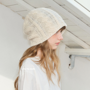 保暖针织帽 可翻边堆堆帽包头帽秋冬新款 feytiy 100%羊毛绞花冷帽