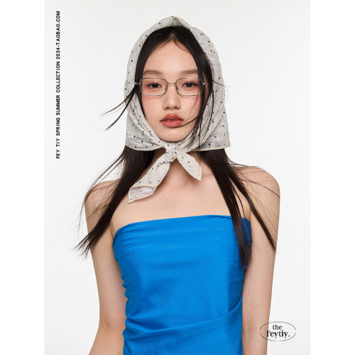 feytiy 波点多功能方巾/裹胸/头巾绑发/系腰带装饰丝巾女韩系棉麻