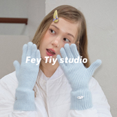 纯色五指可触屏护手 加长保暖手套奶乎乎冬季 兔毛混纺 新款 feytiy