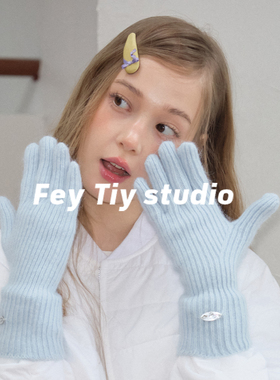 feytiy 兔毛混纺 加长保暖手套奶乎乎冬季新款纯色五指可触屏护手