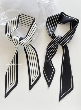 feytiy 原创定制条纹小丝巾女 春夏百搭装饰高级感飘带发带绑发韩