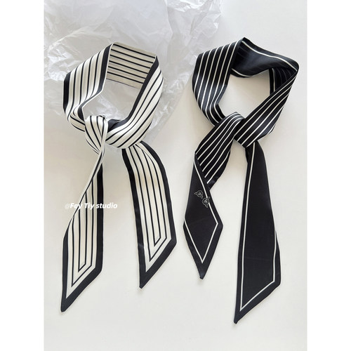 原创定制条纹小丝巾春夏飘带发带