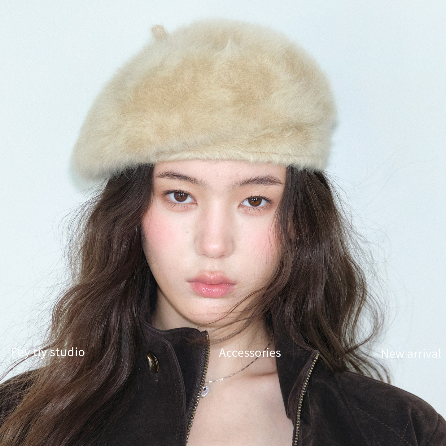 feytiy 软雾绒 兔毛蓓蕾帽秋冬保暖百搭针织毛毛画家帽贝雷帽时尚