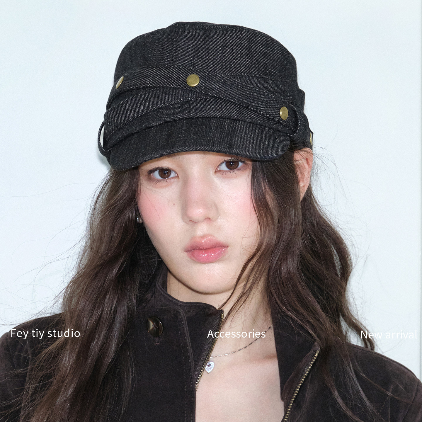 feytiy 复古百搭 牛仔马术帽弯檐棒球帽铆钉骑士帽鸭舌帽男女通用