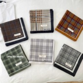 复古格子小方巾2025新款 feytiy 100%棉 日系春夏秋百搭配丝巾男女