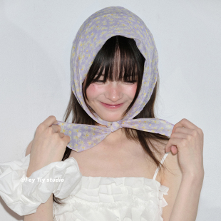 菱形丝巾装 2026春夏新款 饰三角头巾百搭 南法奶油紫小花花 feytiy