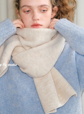 feytiy 软糯细腻含羊毛针织纯色围巾女 百搭冬季新款保暖围脖披肩