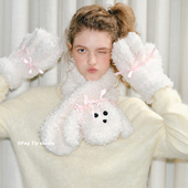 可爱卡通围巾手套两件套冬季 feytiy 卷毛小狗 保暖加厚防寒围脖女