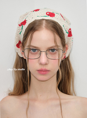 feytiy 尼斯红樱桃 手钩三角巾南法夏季针织镂空可爱发带包头巾女