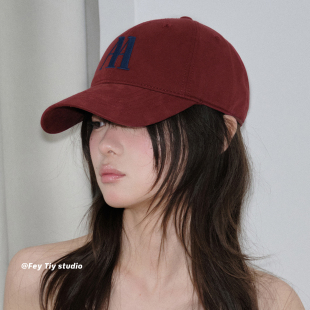 feytiy 高级感显白刺绣棒球帽休闲百搭遮阳春夏鸭舌帽女 复古酒红