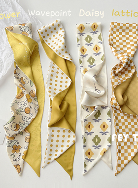 温柔黄色系小丝巾女春夏秋长条飘带小领巾装饰发带多功能绑包包带