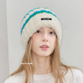 feytiy 撞色条纹针织帽 时髦复古秋冬保暖百搭护耳毛线冷帽显脸小