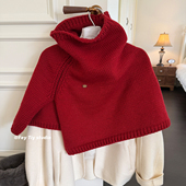 时髦搭配纯色保暖 高领针织斗篷外搭披肩女秋冬季 feytiy 含20羊毛