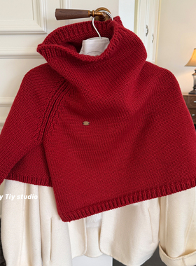 feytiy 含20羊毛 高领针织斗篷外搭披肩女秋冬季时髦搭配纯色保暖