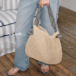 feytiy 法味儿十足的草编包 夏季百搭编织纸草单肩包女托特包度假