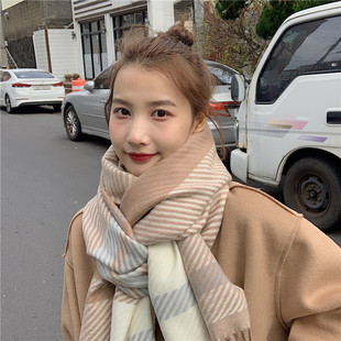 定制款 严选加厚斜纹围巾女冬季长款情侣款加宽加大保暖披肩两用