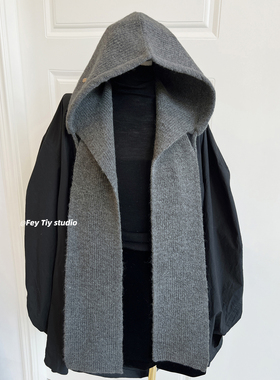 feytiy 日常时髦叠搭 连帽围巾一体披肩针织秋冬保暖连帽包头围脖