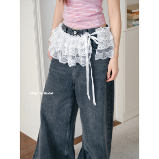 feytiy 芭蕾风时髦蕾丝系带小屁帘女蝴蝶结叠穿裙帘韩国春夏 重工