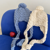 feytiy 纯手工钩织球球毛线帽女 秋冬加厚保暖护耳帽子显脸小百搭