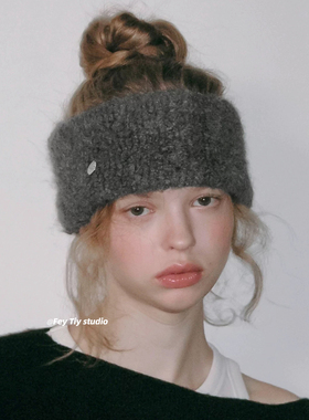 feytiy 定制 兔毛针织弹力时髦运动风冬季发带毛线头带女保暖百搭