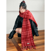 feytiy 羊毛格子围巾冬季 保暖氛围感披肩圣诞红色马海毛情侣围脖