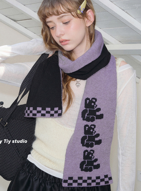 feytiy 三只小熊 定制紫色小众针织 保暖围巾秋冬加厚围脖女学生