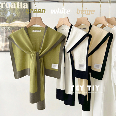 拼色小香风黑白春秋针织网红披肩