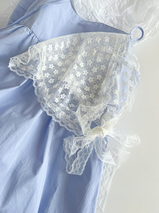 少女白色甜美纱巾飘带夏季 丝巾女 超仙头巾法式 南法蕾丝三角巾新款