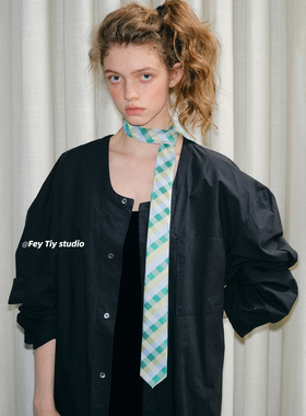 feytiy 个性甜酷girl格子领带春夏时髦制服配饰绿色手打jk领结女