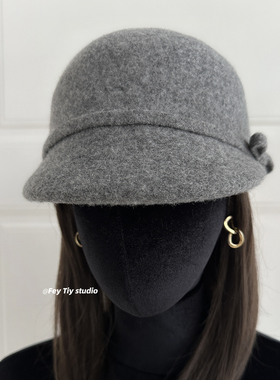 feytiy 纯羊毛 甜酷感 羊毛呢气质圆顶礼帽马术帽骑士帽秋冬百搭