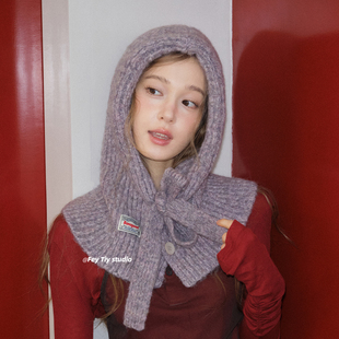 feytiy 高级感混色时髦围脖巴拉克拉法帽秋冬保暖针织帽女 含羊毛