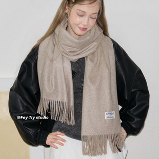 百搭流苏围脖 纯色保暖围巾披肩女欧美风秋冬新款 feytiy 加大加厚