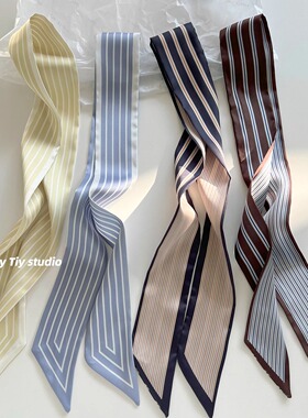 feytiy 原创定制条纹小丝巾女 春夏新款百搭装饰飘带绑发发带绑包