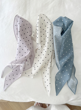 feytiy 定制法式时髦波点菱形丝巾 100%棉系脖颈简约文艺春夏围巾