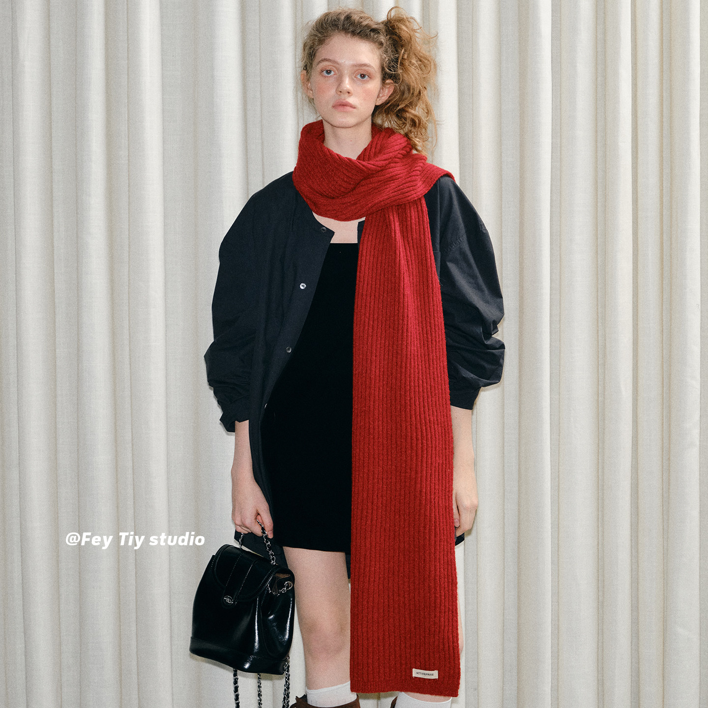 feytiy 复古百搭保暖针织围巾加长加厚圣诞红色秋冬保暖围脖男女