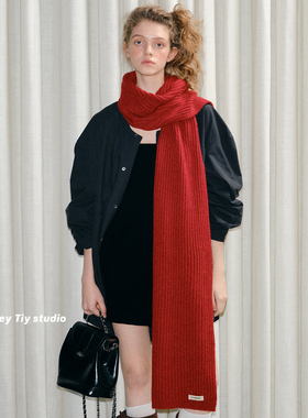 feytiy 复古百搭保暖针织围巾加长加厚圣诞红色秋冬保暖围脖男女