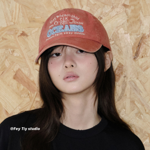 复古刺绣春夏弯檐鸭舌帽女 海滩度假防晒棒球帽美式 feytiy 日落橘