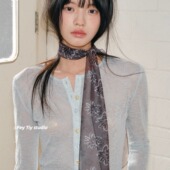 丝巾女飘带百搭时髦春秋季 feytiy 新款 手绘印花夏季 冷灰黑小花