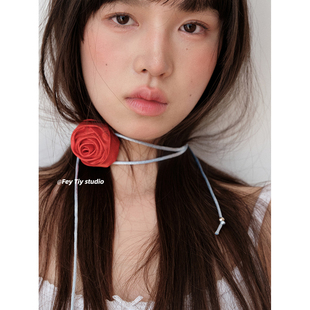 饰腰带花项链玫瑰花春夏新款 feytiy 小众设计手工玫瑰撞色颈花装