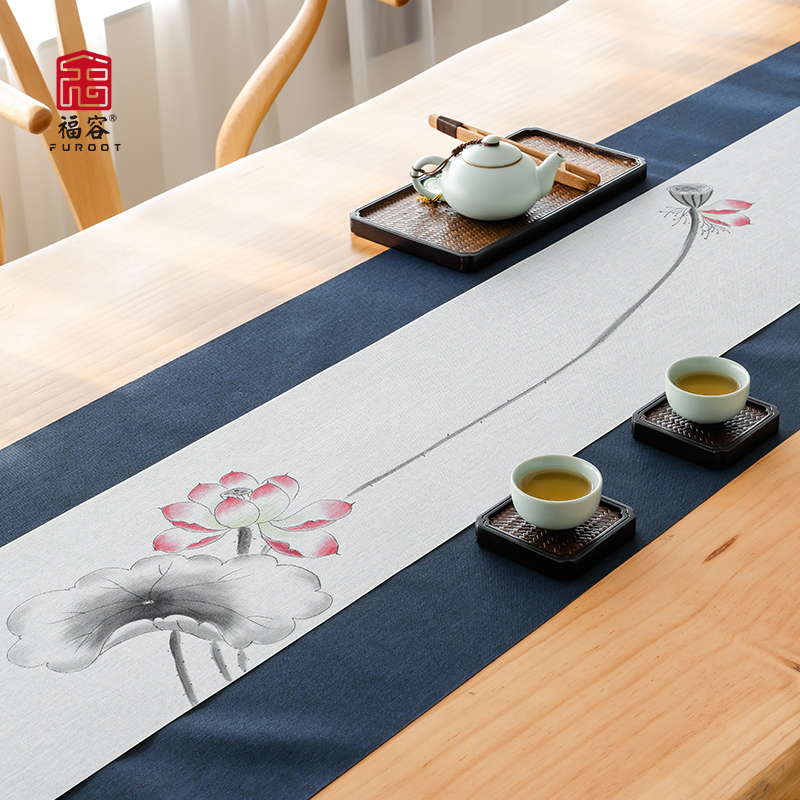 纯手绘新中式茶席防水禅意茶桌布图片