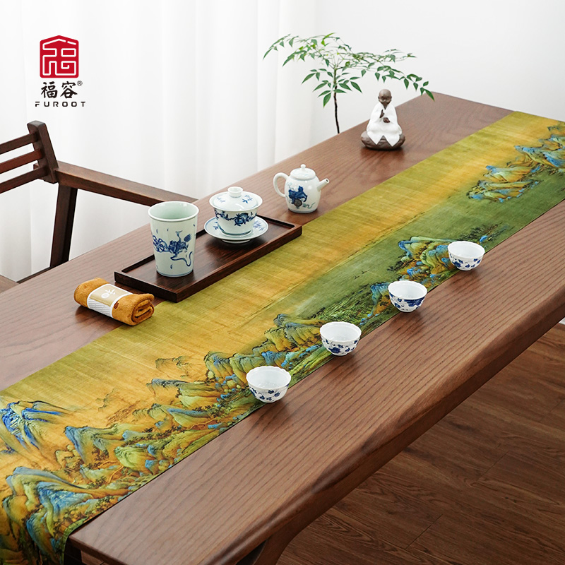 千里江山中式禅意茶艺防水茶席