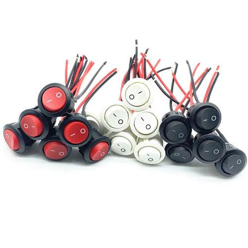 KCD2圆形带线船型开关 开孔20MM圆两脚焊线式翘板开关 白色圆开关