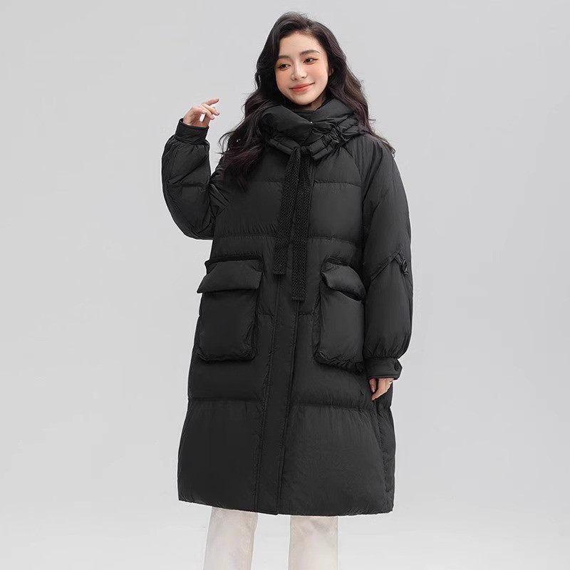 【雅家】撤标撤柜！秋冬女款时尚潮流韩版休闲过膝长款连帽羽绒服