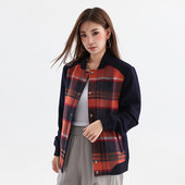 格子毛呢夹克 2025春秋女士简约休闲棒球领修身 H家 撤标撤柜