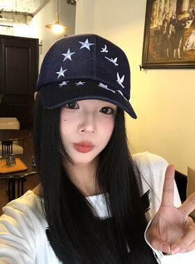 美式街头复古牛仔星星刺绣棒球帽女小众潮流软顶显脸小帽子鸭舌帽
