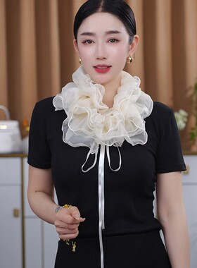 新款网红同款假领子网纱蝴蝶结百搭舞蹈日常围巾丝巾