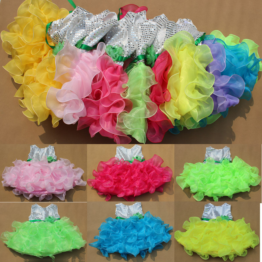 新品幼儿蓬蓬裙小草春晓儿童演出服亮片粉紫黄色蓝色大合唱表演服